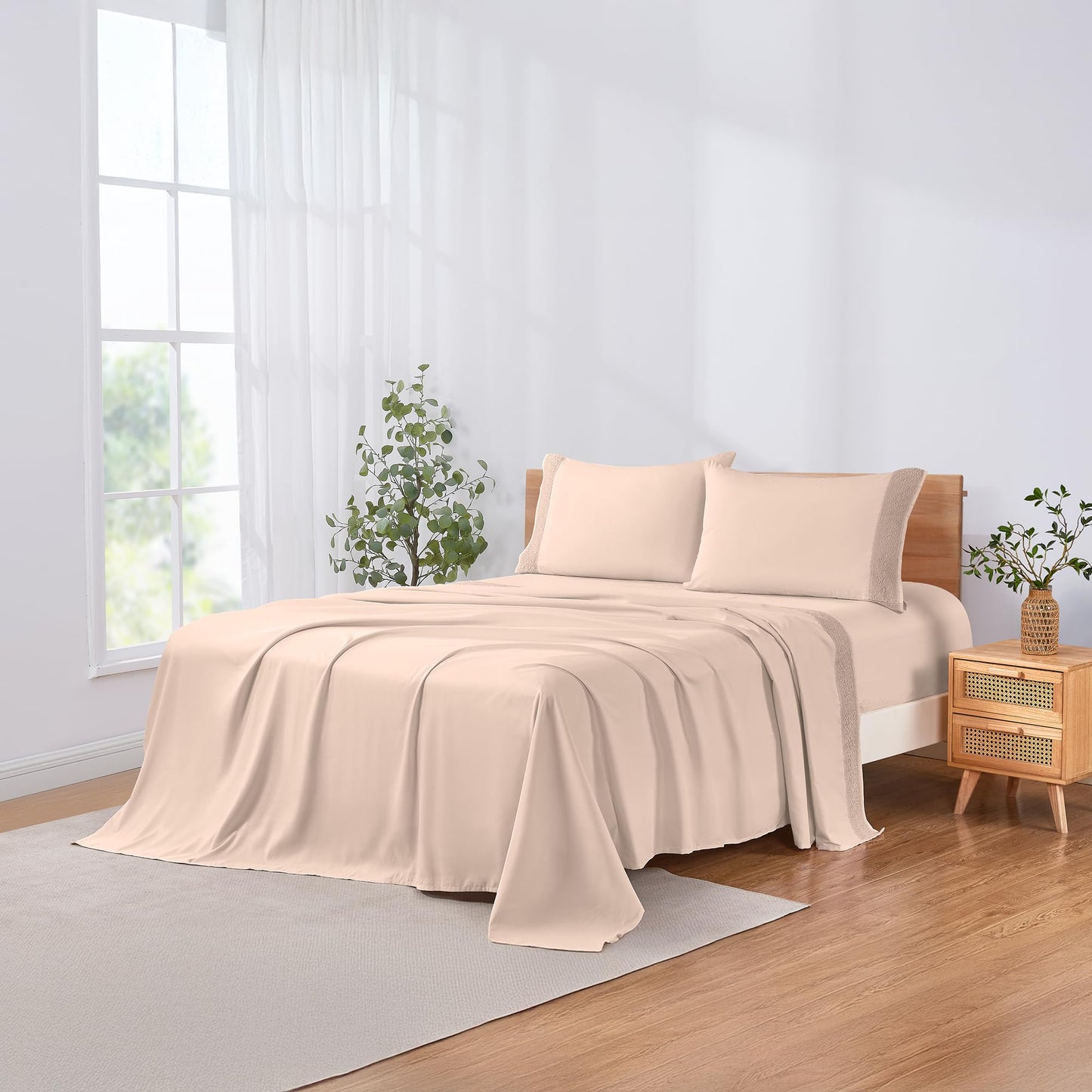 Modern Threads 4 Piece Microfiber Sheet Set – Soft Cooling Bed Sheets with Crochet Lace – Deep Pocket, Wrinkle Free, Breathable, Hotel Luxury Bedding, Blush Pink, Queen