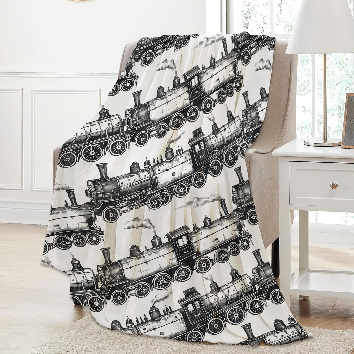 Aonimonis Classic Train Throw Blanket Gifts for Women Adults Girls, Soft Fuzzy Warm Cozy Flannel Blankets for Bedroom, Travel, Couch, Home Decor 50x60 in