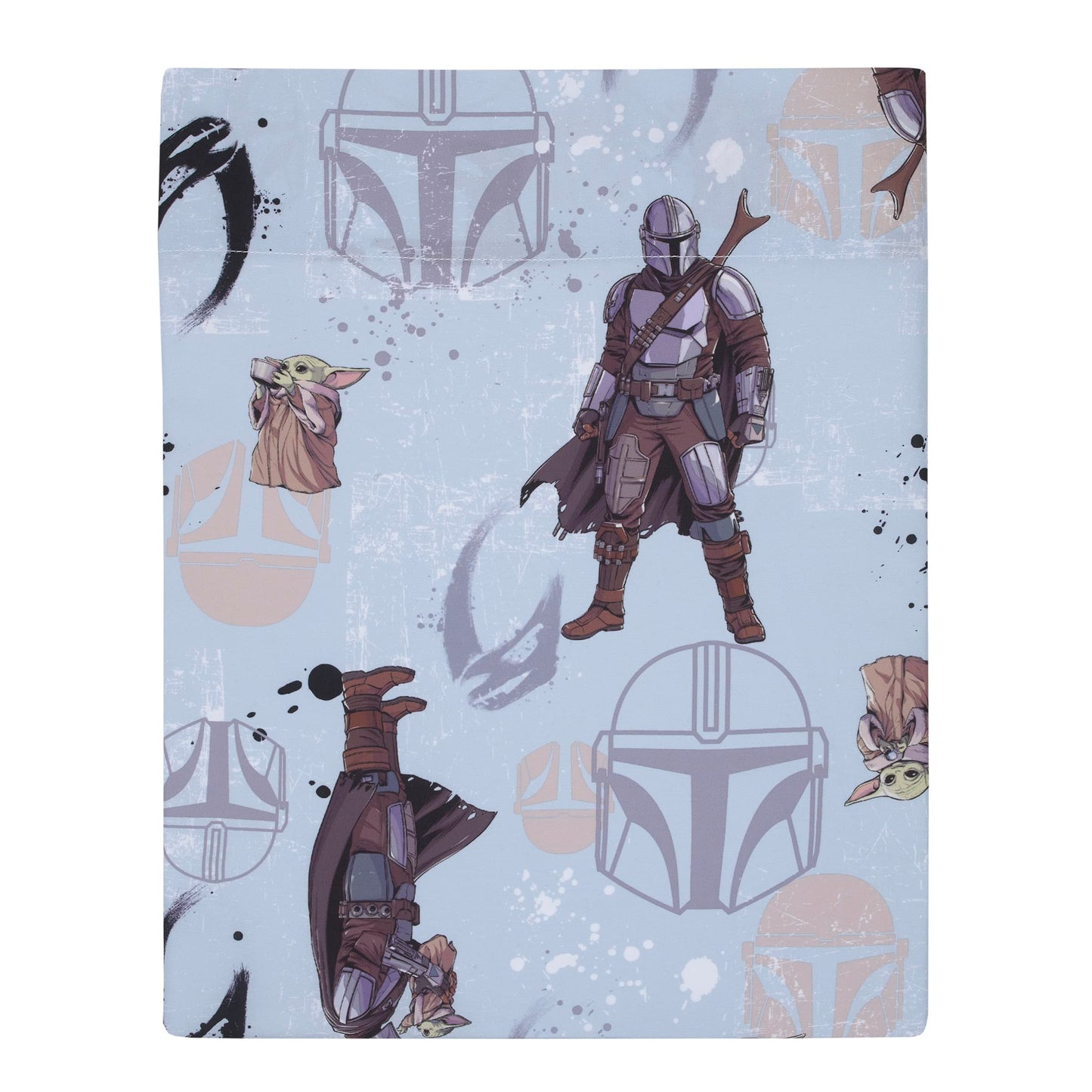 Disney Star Wars The Mandalorian Grey, Tan and Blue 4 Piece Toddler Bed Set - Comforter, Fitted Bottom Sheet, Flat Top Sheet, and Reversible Pillowcase