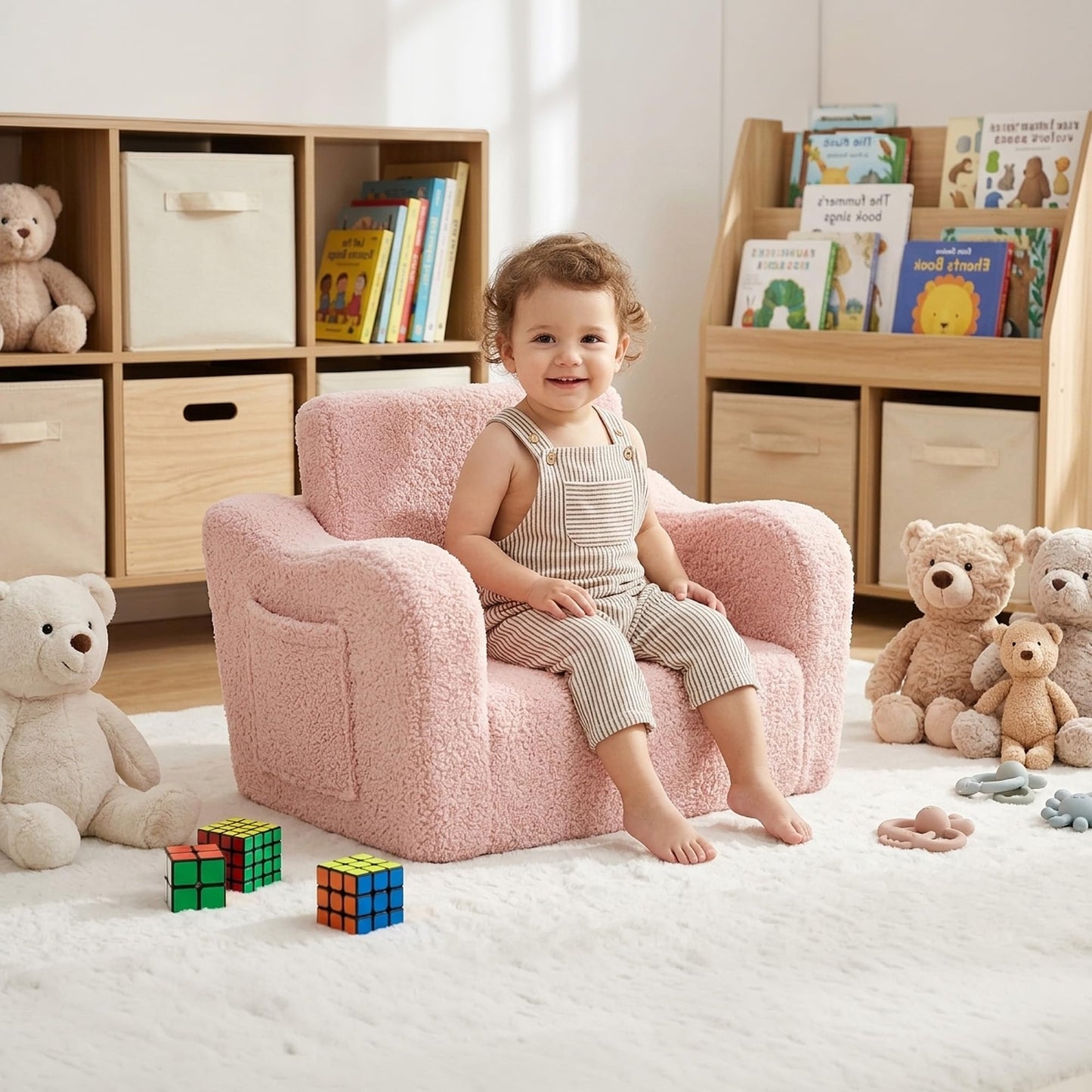 Toddler Couch 2-in-1 Fold Out Toddler Chairs, Soft Comfy Lounger with Washable Cover Pocket, Kids Sofa for Reading, Perfect for Bedroom, Playroom, Living Room, Gift for Girls Boys Age 1-3, Pink