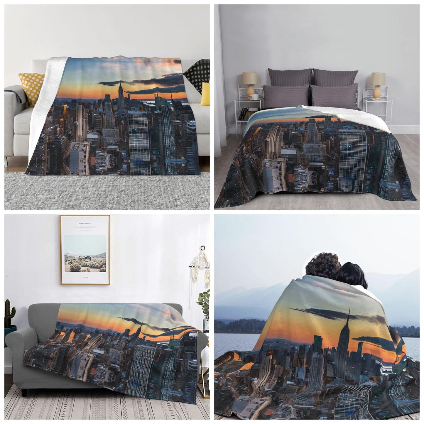 ZHYGZWWG New York City Print Flannel Blanket, Suitable for Sleeping, Sofa, Camping, Gifts for Family and Friends