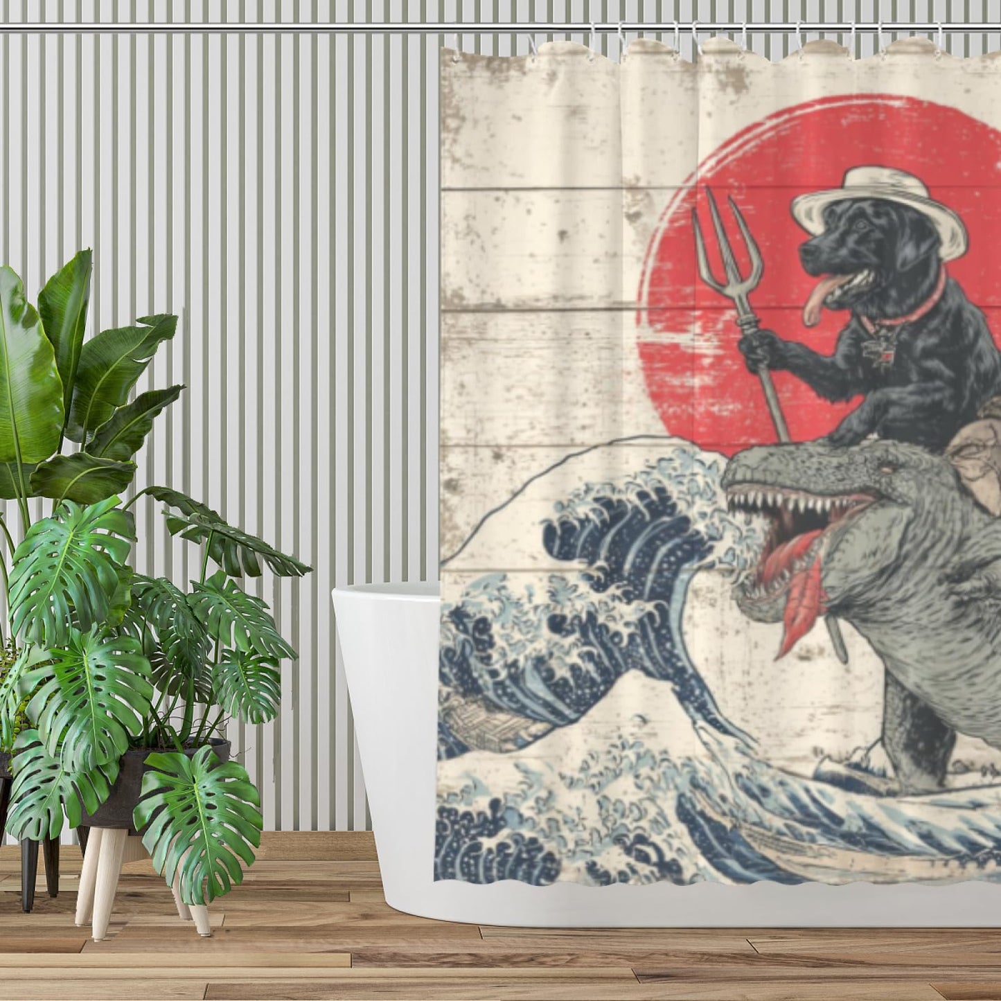 Wordatu Cute Black Labrador Dog Shower Curtain for Bathroom Decor Ocean Funny Animal and Child Fabric Waterproof Polyester 12 Hooks 72x72 Inches