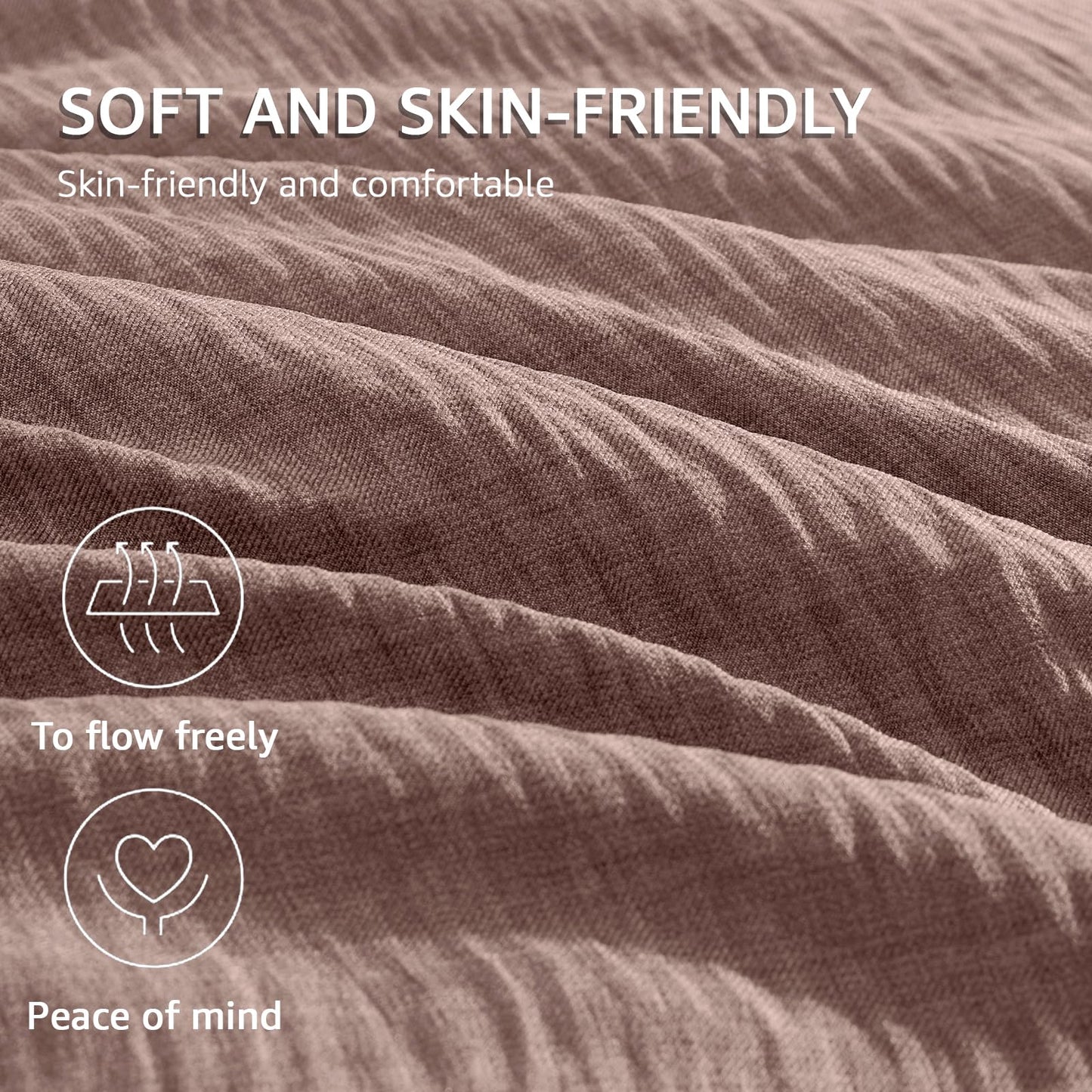 Geniospin Queen Comforter Set - 7 Pieces Comforter Queen Size, Soft Solid Bedding Set for All Season, Textured Bed in a Bag with Sheets, Pillowcases & Shams (Misty Rose, 90''x90'')
