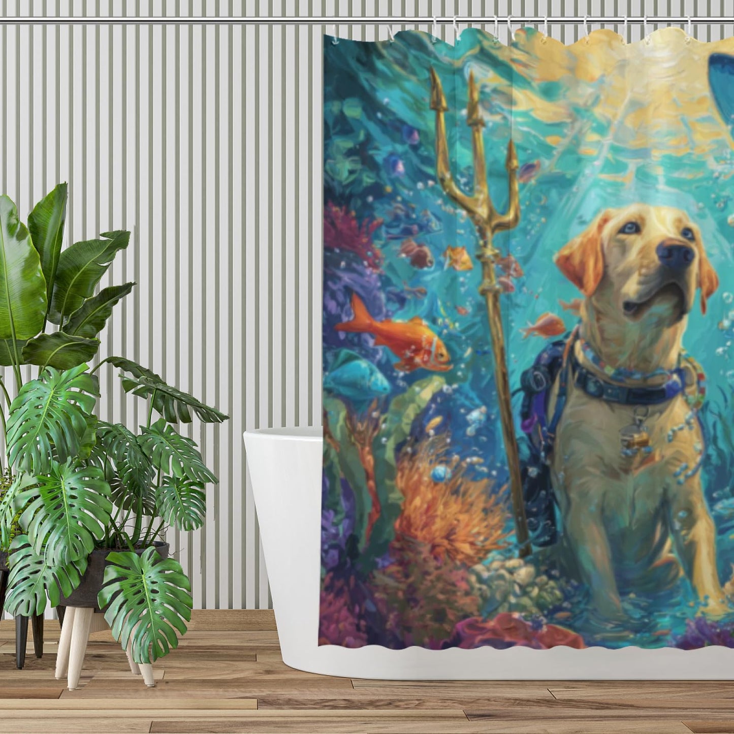 Wordatu Cute Labrador Retriever Shower Curtain for Bathroom Decor Ocean Shark Funny Animal and Child Fabric Waterproof Polyester 12 Hooks 72x72 Inches