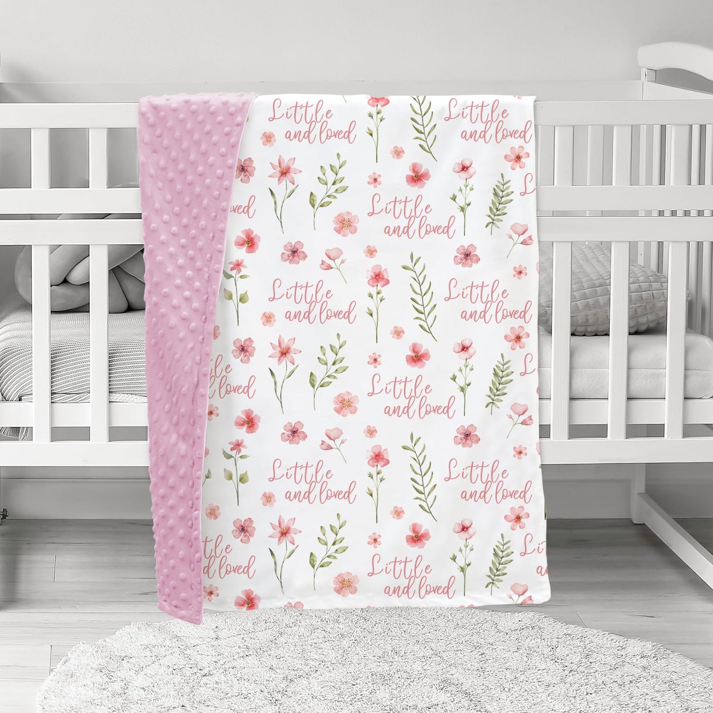 CIVARUA KIDS Floral Baby Blankets for Girls - Super Soft Nursery Minky Blanket, Newborn Baby Blanket with Double Layer Dotted Backing, Pink Lightweight Bed Throw Blanket, 30 x 40 Inch