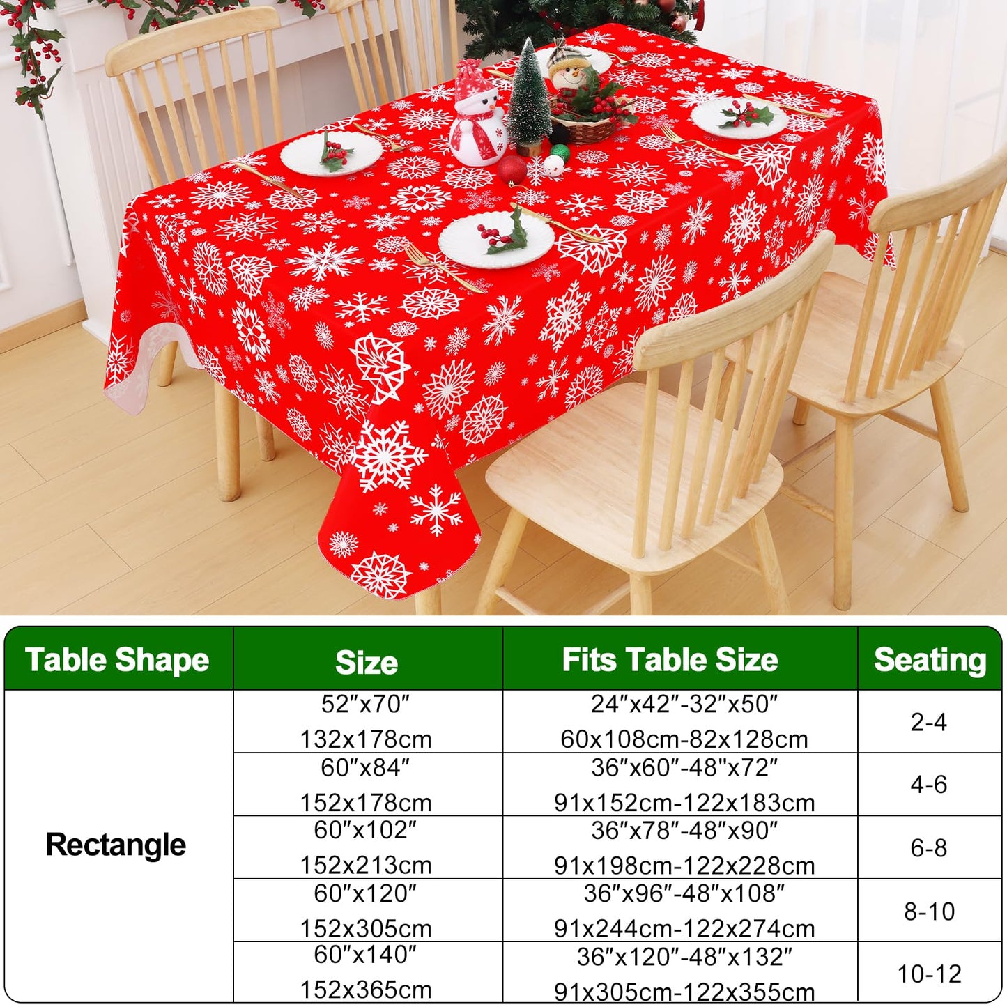 Smiry Christmas Rectangle Table Cloth, Waterproof Vinyl Tablecloth with Flannel Backing, Wipeable Snowflake Plastic Tablecloths for Christmas Table Decorations, (60"x102", Christmas Red)