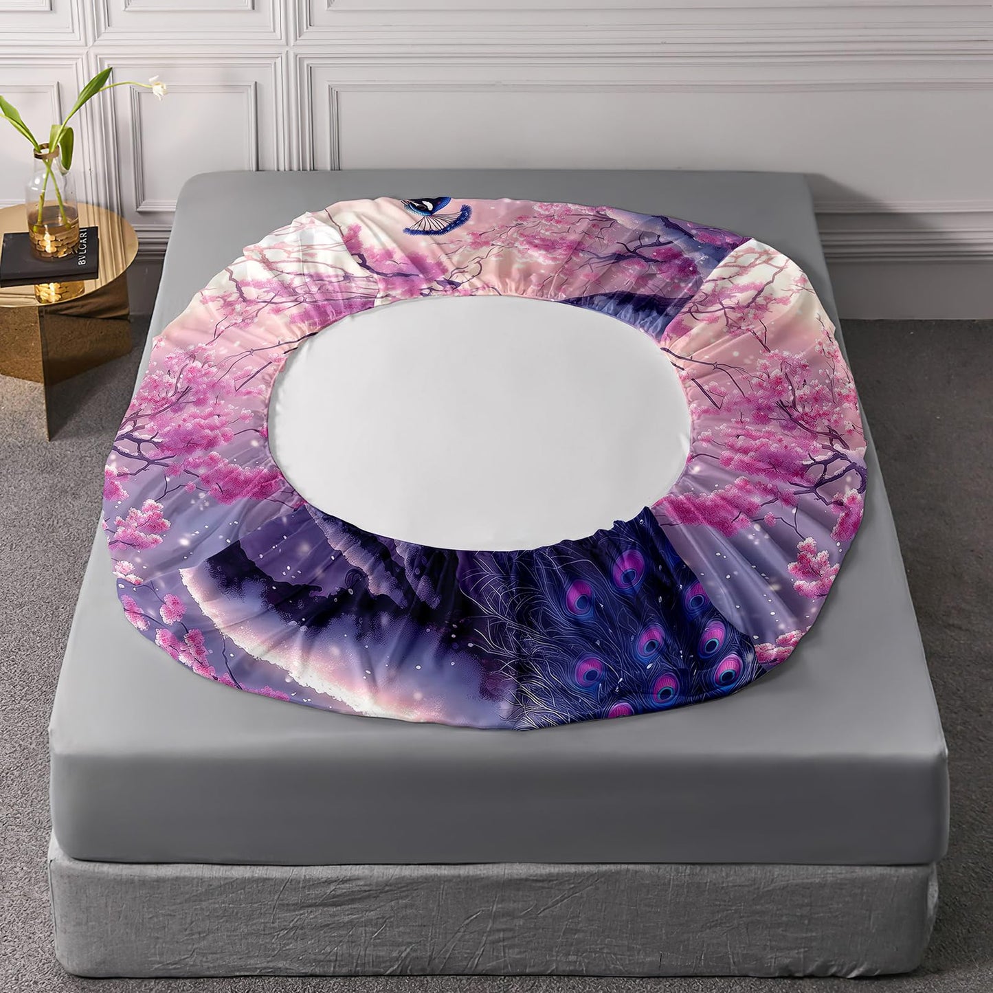 AILONEN Pink Peacock Bedding Set for Kids Girls Twin - Beautiful Floral Bird Fitted Sheet & 2 Pillowcases - 3 Pieces Elegant Animal Themed Sheet Set