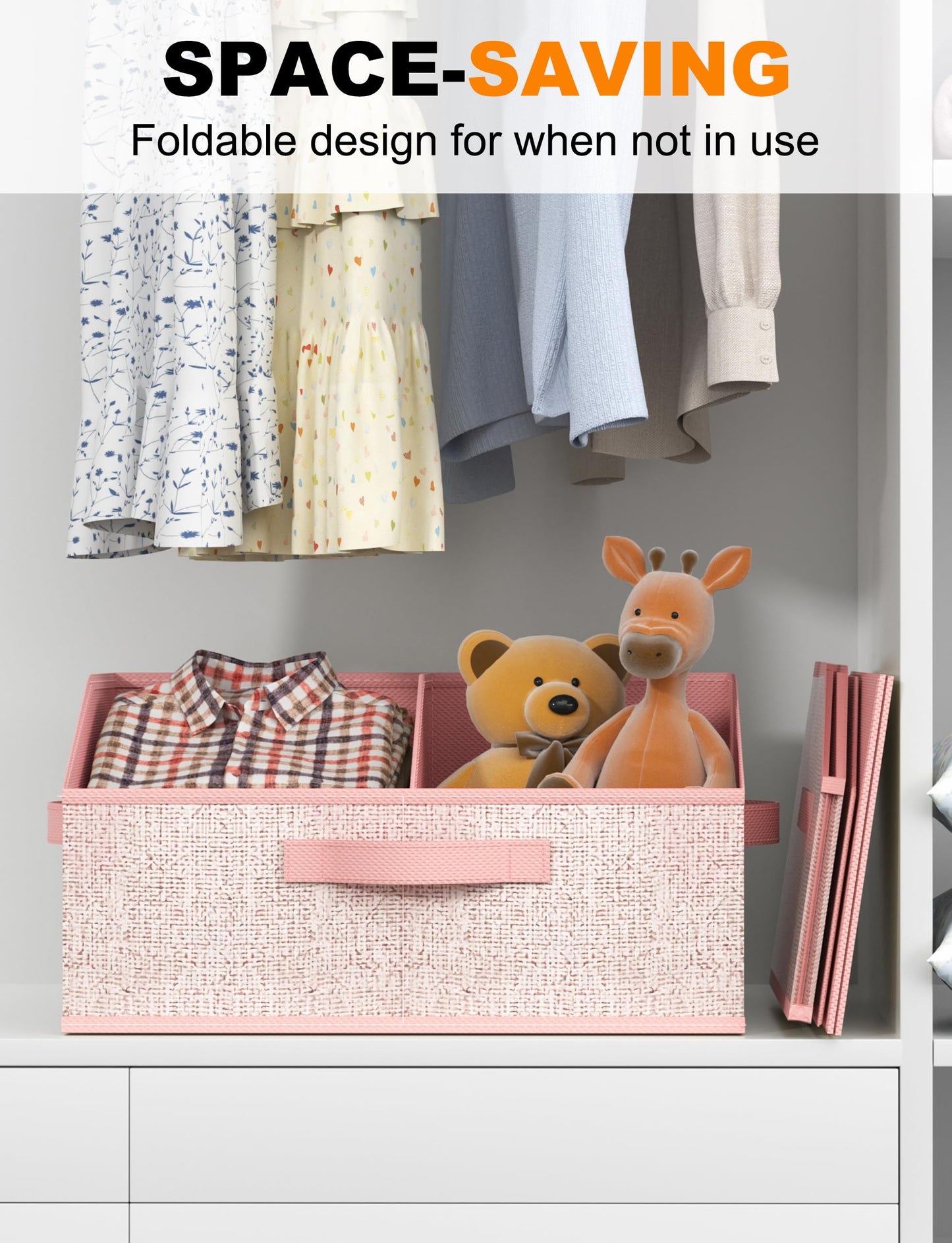 Wrrlors Fabric Wardrobe Storage Bins -6 Pack， Large Pink Foldable With Handles And Dividers Trapezoidal Wardrobe Storage Boxes, Suitable For Storing Clothes, Books, Wallets, Toys, Etc.