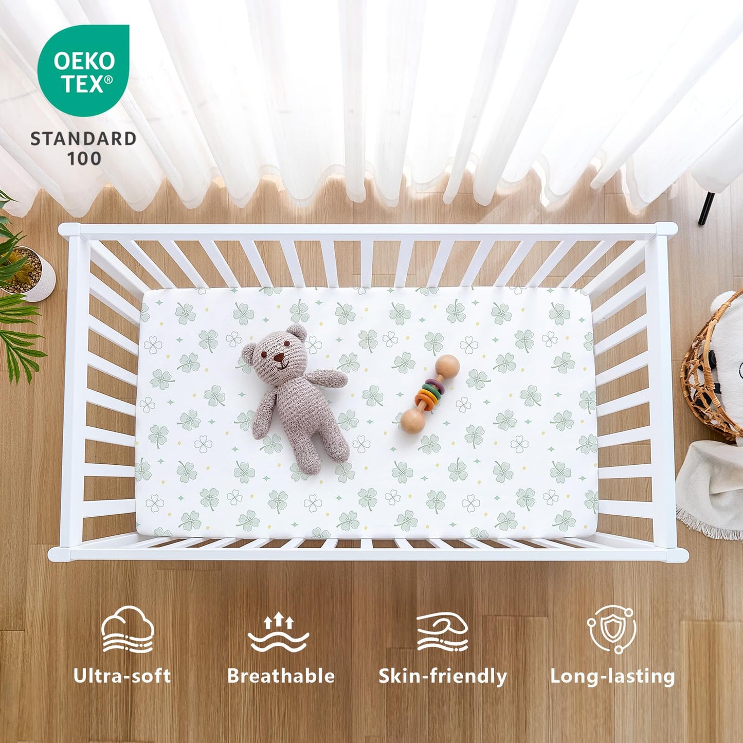 4 Pack Baby Crib Sheets for Boys Girls - Ultra Soft & Skin-Friendly Fitted Crib Sheet for Standard Crib and Toddler Mattress, 52"x28"(Green)