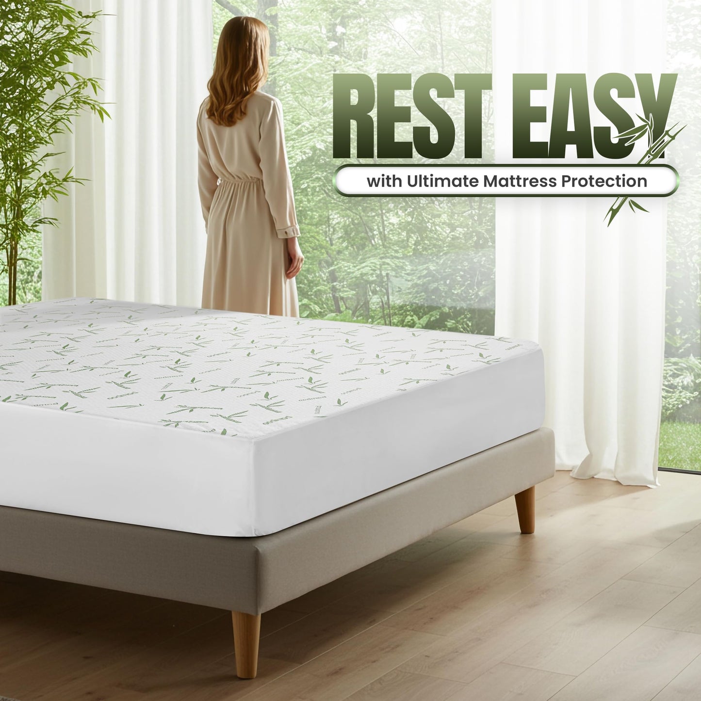 Utopia Bedding Waterproof Mattress Protector Queen Size Bed, Premium 200 GSM Bamboo Viscose Cooling Mattress Cover, Soft and Breathable, Fitted Style with 17 Inches Deep Stretchable Pockets