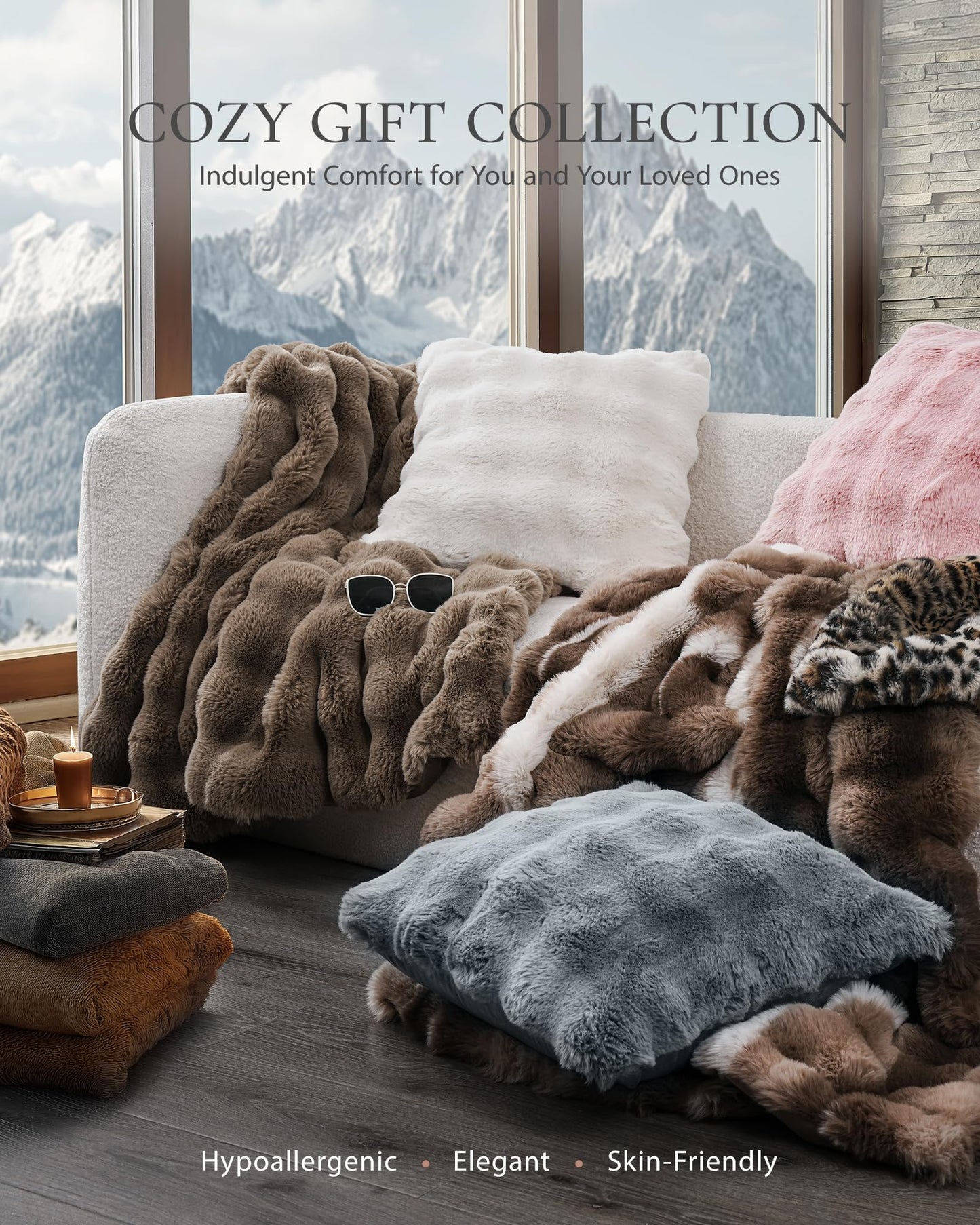 dennylife Faux Fur Throw Blanket – Ultra Soft Fuzzy Blanket for Couch or Bed, Bubble Texture, Cozy & Machine Washable, 60 x 80 Inches Decorative Plush Blanket for Living Room or Bedroom