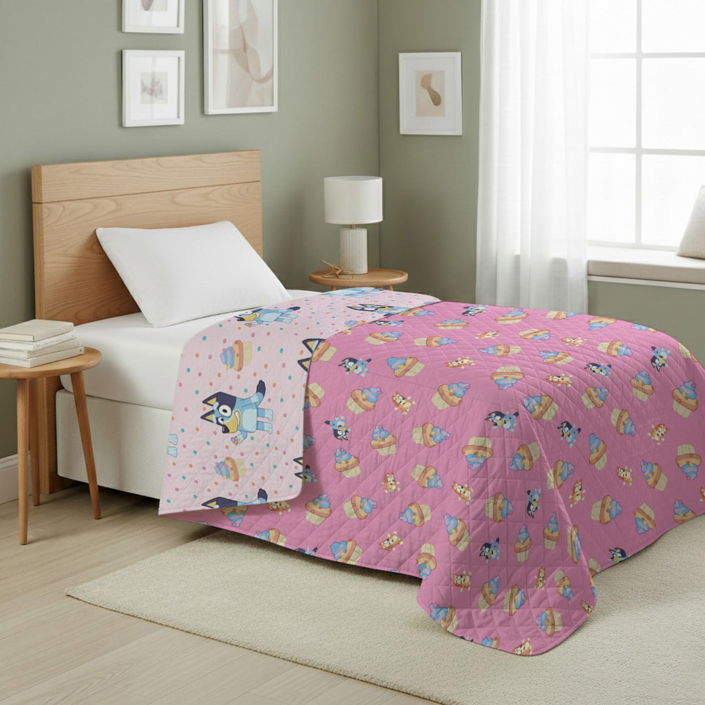 Northwest Bluey Cupcake Stars Quilted Reversible Throw Blanket – Official BlueyThrow Blanket, for Any Kid - Bed, Couch, or Playroom, 60 x 80 Inches