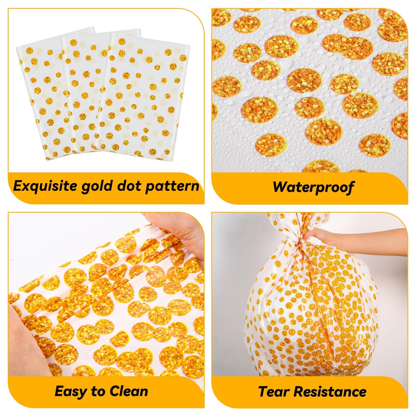 VitalCozy Round Dot Tablecloth 84 Inch Plastic Table Cover Polka Dot Confetti Tablecloths for Easter 2026 Graduation Prom Wedding Birthday Spring Party Supplies(White and Gold,3 Pcs)