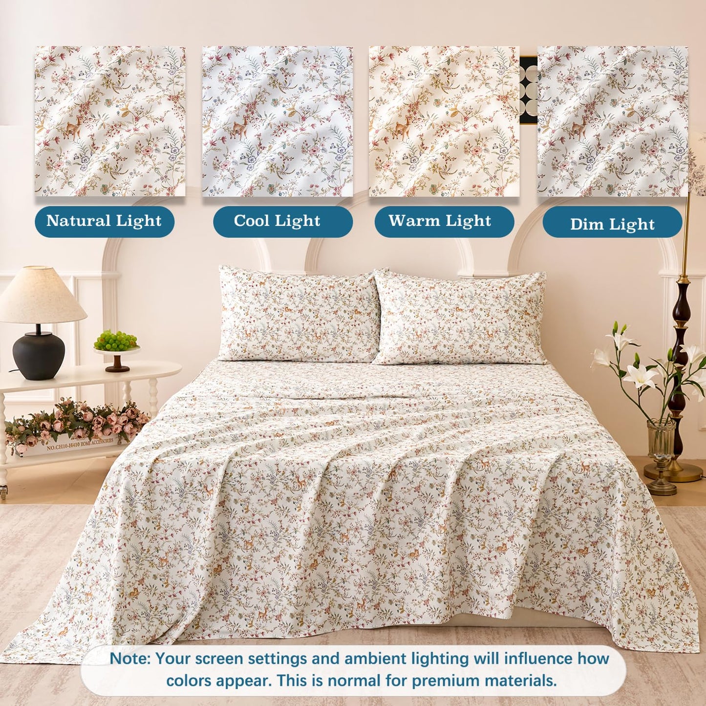 Huborise Orange Queen Sheet Set 400TC 100% Cotton Flannel-Like Warm Luxury Animal & Floral Bed Sheets 4Pc Deep Pocket 17.5", Double Brushed Extra Soft Breathable, Fall/Winter French Country Bedding