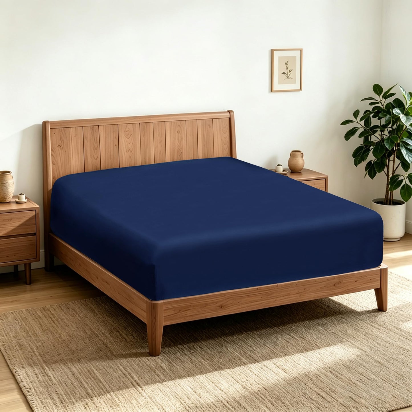 2 Pack Queen Fitted Sheets Only, 100% Egyptian Cotton, Super Soft 600 Thread Count Sateen, 16" Deep Pocket Bottom Sheets, Breathable Hotel Quality, Durable All-Around Elastic, Navy
