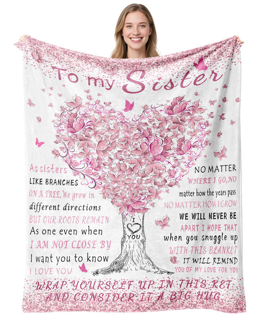 Mothers Day Blanket Gifts for Sister, Happy Birthday Sister Gifts Blanket, Sisters Gift from Sis, Sisters Gift for Christmas - Graduation - Thanksgiving Soft Throw Blanket 60" X 50"