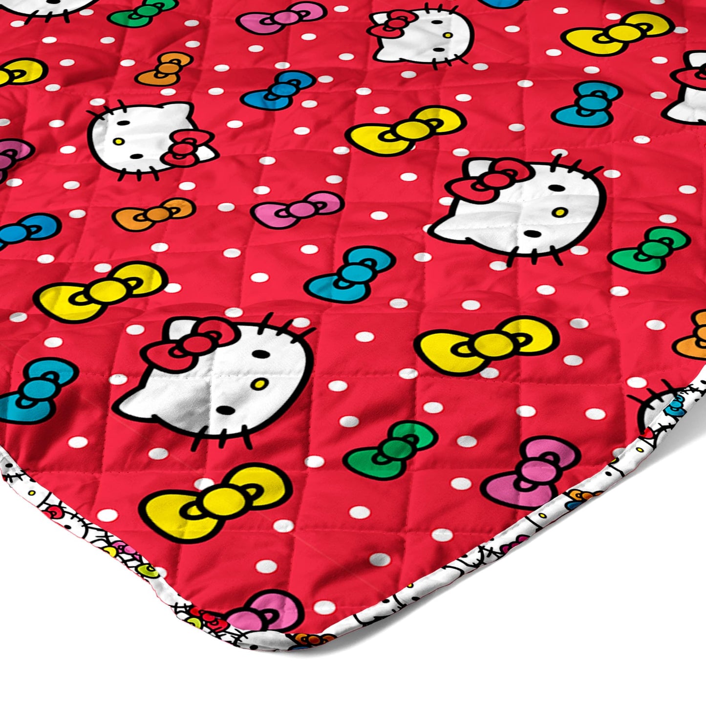 Northwest Sanrio Hello Kitty Rainbow Bows Quilted Throw, Comfy Throw, Adults Boys Girls, Soft Lightweight for Chair or Couch, 60 x 80 inches