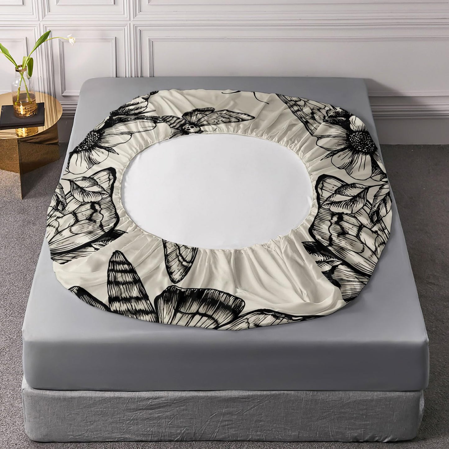 HOSIMA Death Moth Bedding Set for Girls Teen Boy Skull Decor Fitted Sheet Twin Size Halloween Bedding,1 Fitted Sheet+2 Pillowcases.