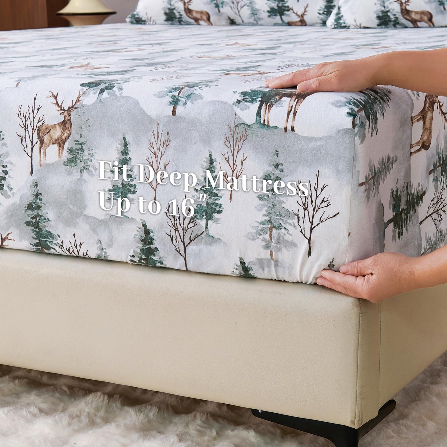LANYETON 100% Cotton Flannel Fitted Sheet Only, Ultra Soft Cozy Warm Fitted Bottom Sheet for All Season, 16" Deep Pocket, King