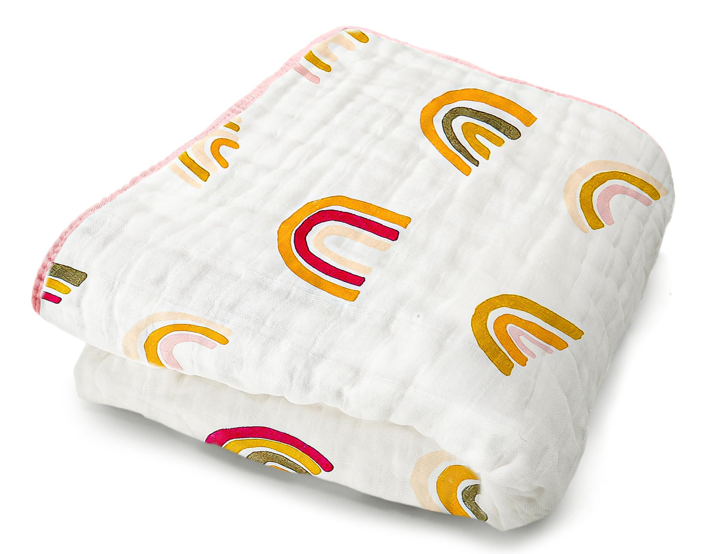 ZPECC Muslin Toddler Blanket Thicker, 47x47 Organic Cotton Kids Quilt Hypoallergenic for Baby Essentials Crib Stroller Daycare Cot, Rainbow