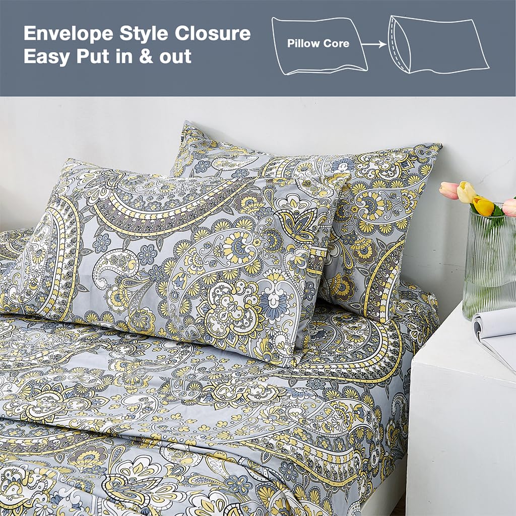 JSD Paisley Sheet Set Full Size, 4 Piece Retro Pattern Microfiber Bedding Sheets Extra Deep Pocket