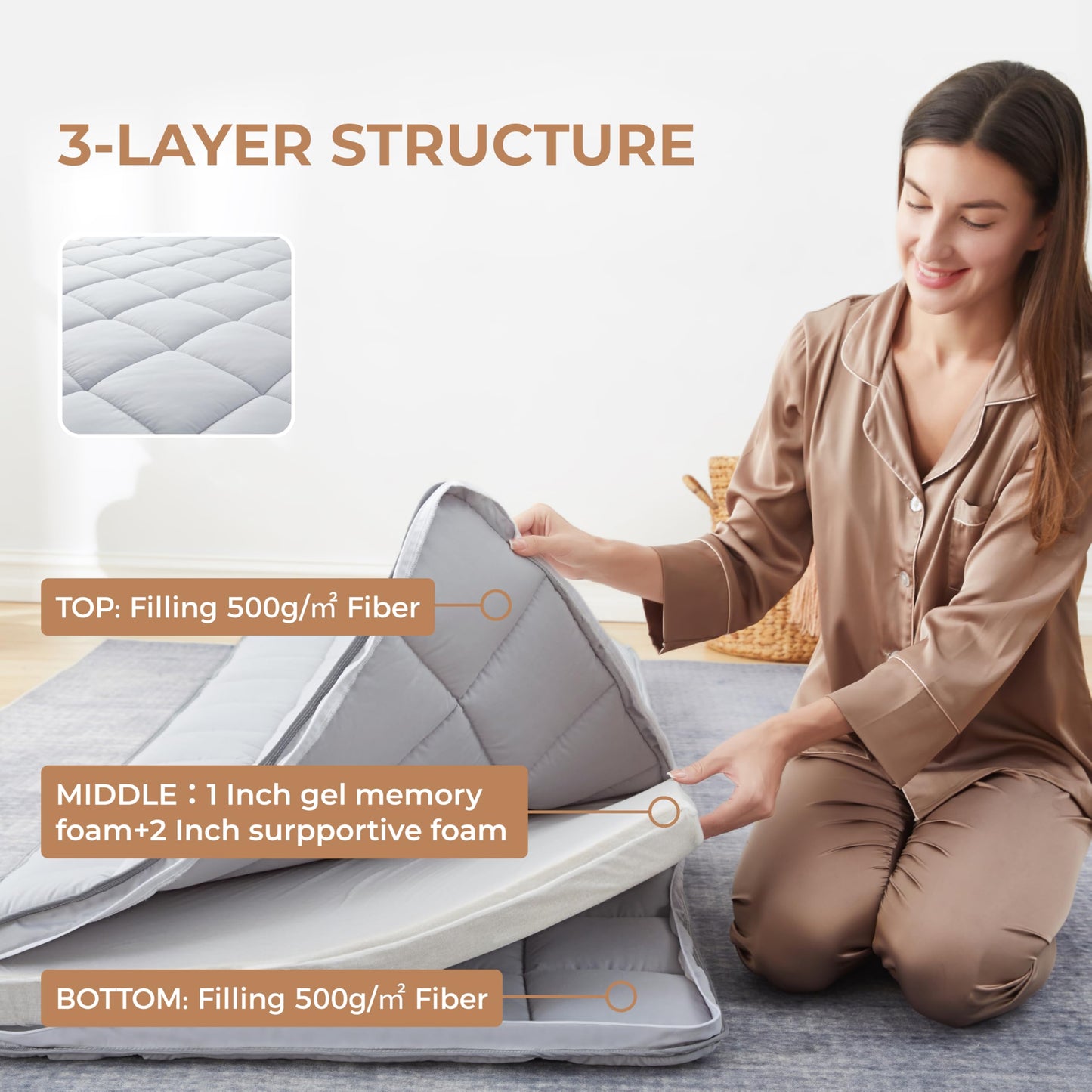 Jamdok 4Inch Cot Mattress Topper,Small Single Gel Infused Memory Foam,Machine Washable Pillow Top Cover,Roll Up Floors Mat,Portable Folding Sleep Pad(72 X 24“)