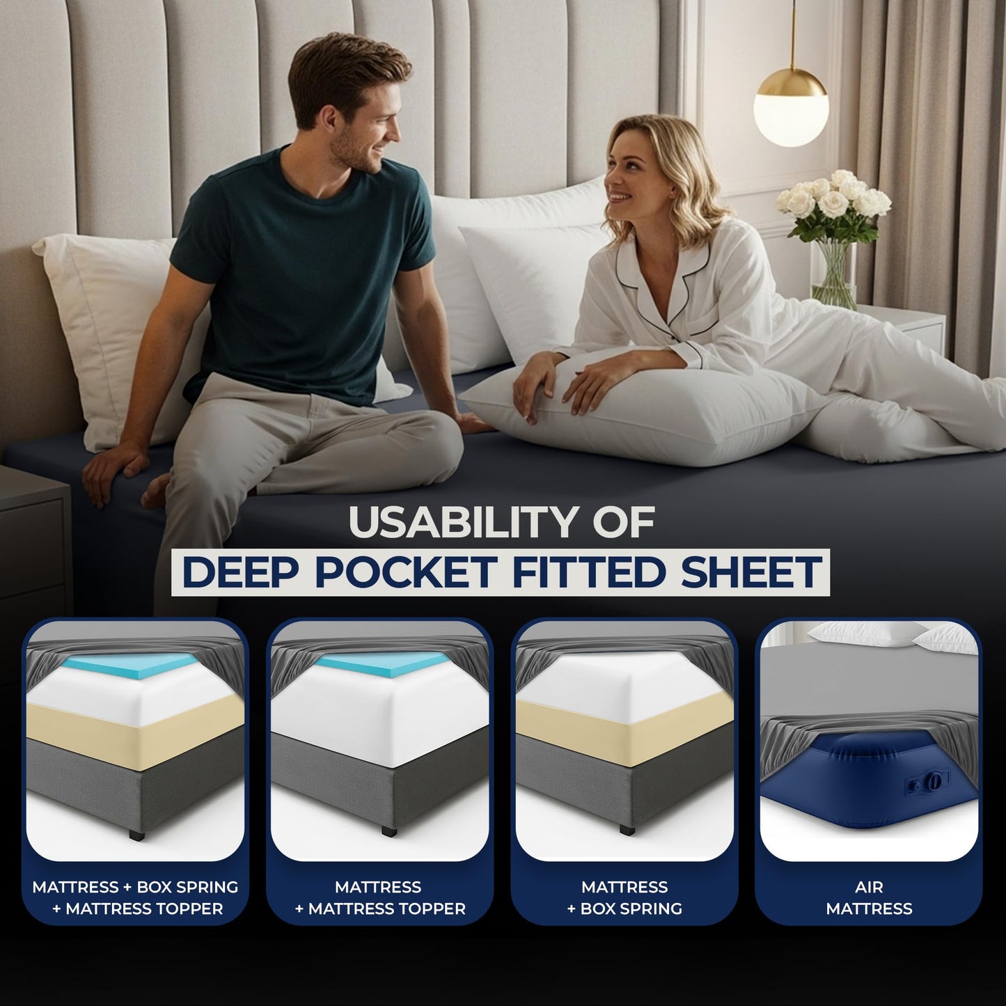 Utopia Bedding Extra Deep Pocket Queen Fitted Sheet, Fits up to 21 Inch Mattress - Hotel Luxury, Soft, Breathable and Comfy - Shrinkage and Fade Resistant - Easy Care (Grey)