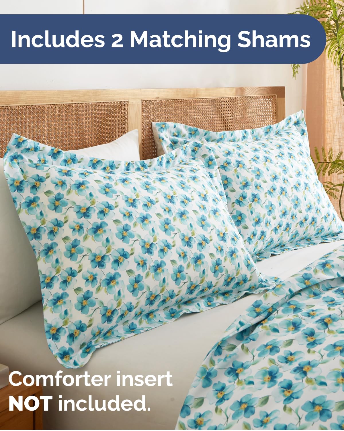 Duvet Cover Queen Size Set - Extra Soft Floral Duvet Cover 90 x 90 with 2 Pillow Shams - Comfy, Cozy, Breathable Floral Bedding Set - Hotel Luxury & Fade Free w/ Zipper Closures and Ties - Blue Peony