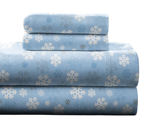 Pointehaven Heavy Weight Flannel Sheet Set, Queen, Snow Flakes - Warm & Cozy - 100% Cotton Flannel Pre-Shrunk -170 GSM -Deep Pockets -Easy Fit Elastic All Around-Comfy Double Brushed