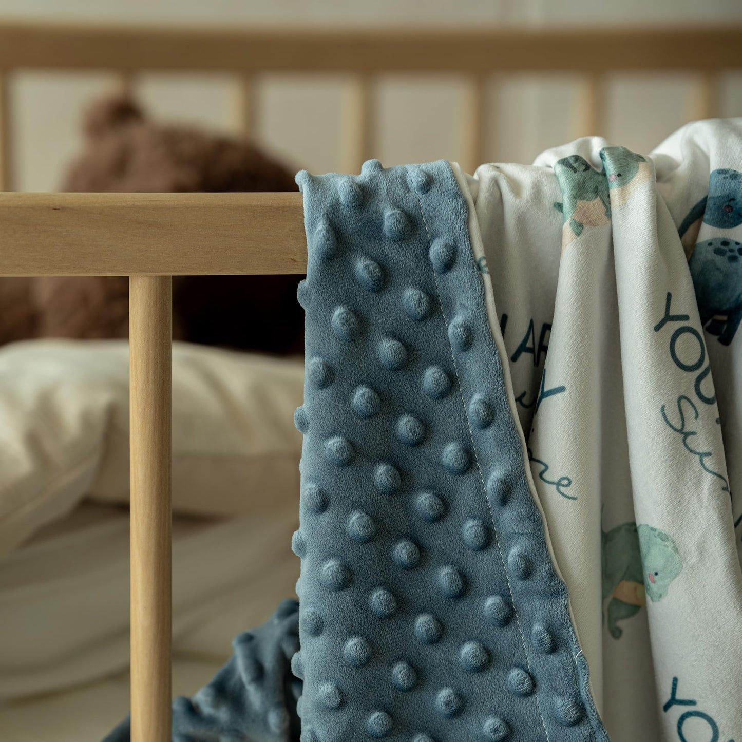 CIVARUA KIDS Dinosaur Baby Blankets for Boys, Super Soft Newborn Nursery Blanket with Double Layer Dotted Backing - Blue Babies Minky, Cozy Printed Bed Throw Blanket (30" x 40")