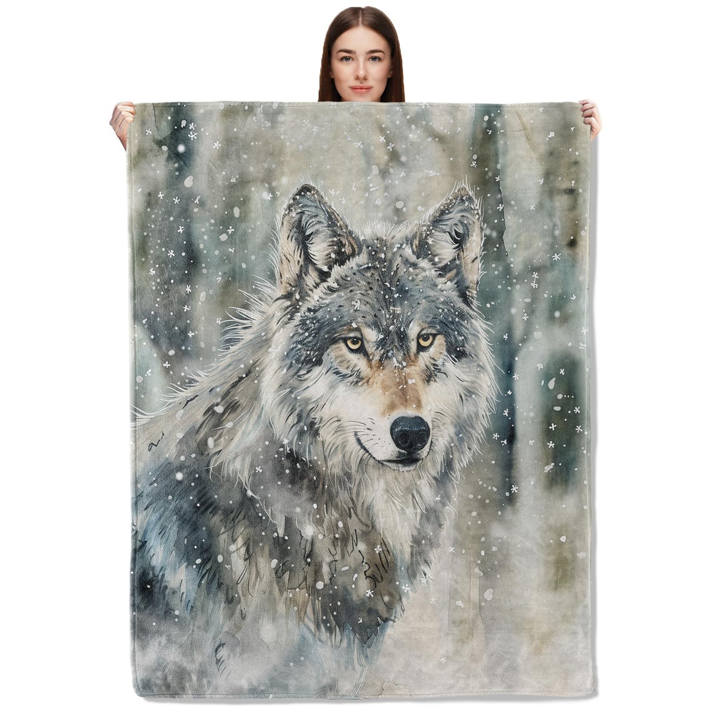 CUEBOS Winter Wolf Flannel Throw Blanket 50x60 Inch, Majestic Wildlife in Snowy Forest Blankets Soft Cozy Fleece Throws for Animal Lover Bed Sofa Dorm Living Room Rustic Home Decor Gifts