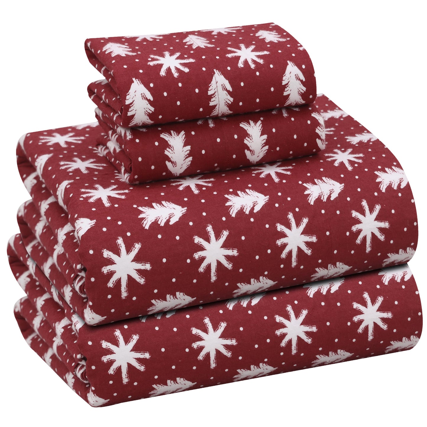 RUVANTI Flannel Sheets Queen Size - 100% Cotton Double Brushed Bed Sheets, Deep Pockets 16 Inches Queen Sheet Set, All Seasons Breathable & Extra Soft - Warm & Cozy, 4 Piece, Red Christmas