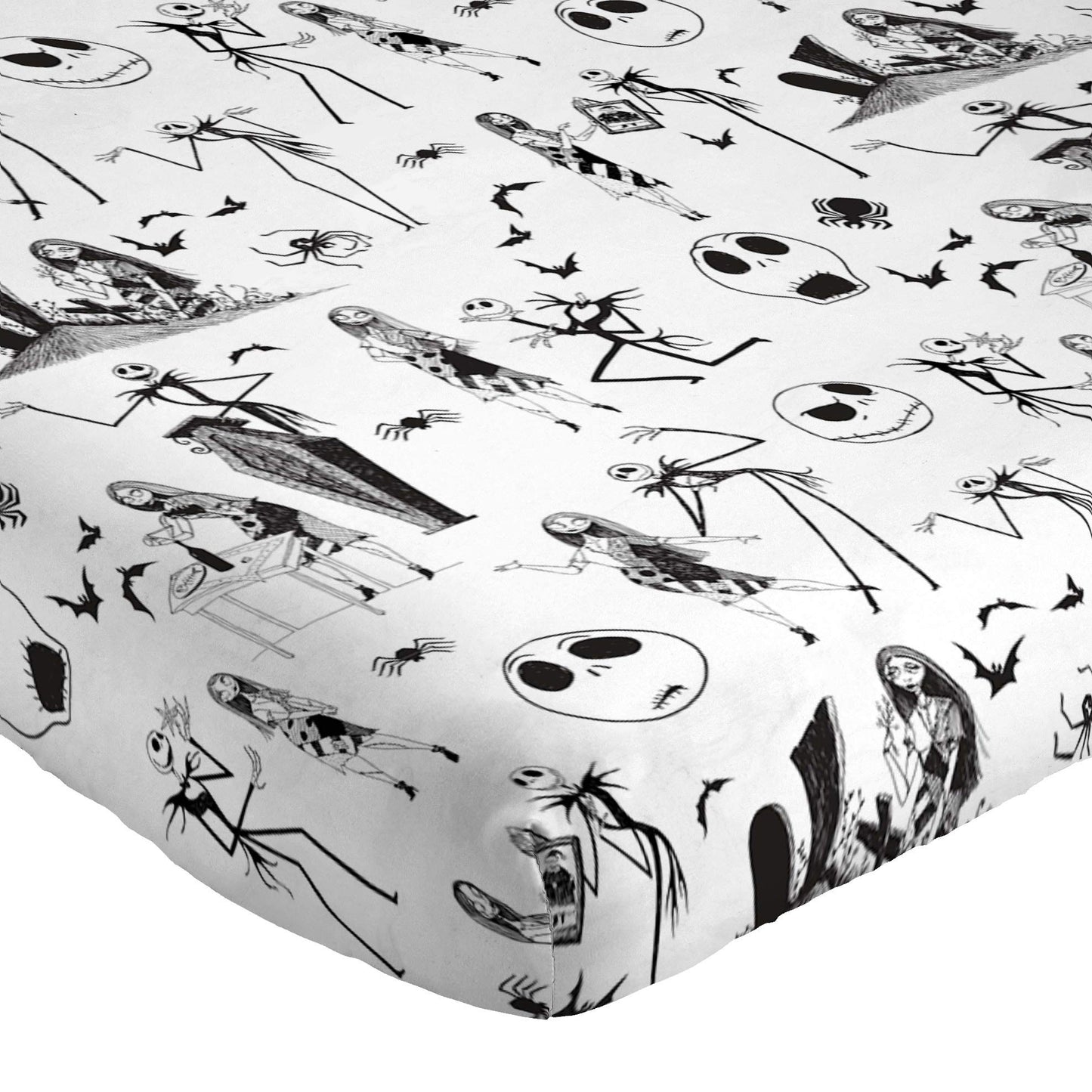 Jay Franco Kids Sheet Set with Fitted, Flat Sheets & Pillow Cover - Ultra-Soft Bedding with Pillowcase for Room Decor, White - Nightmare Before Christmas, 4 Piece Full