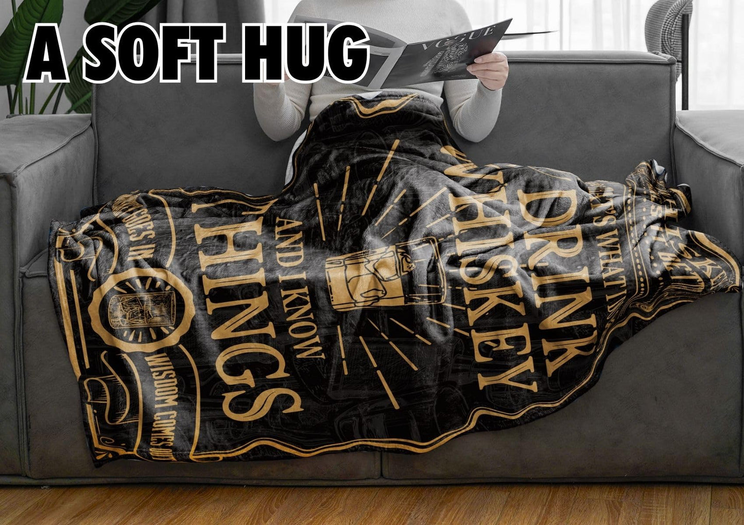 Huglanket Whiskey Gifts for Men, Bed Flannel Plush Blanket (50"x 65") for Whiskey Lovers, Men, Women on Birthday Christmas - Size 50"x 65" - Makes It Better