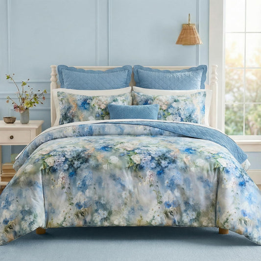 Bedorm Blue Floral Duvet Cover King 100% Cotton Bedding Set White and Blue Flower Print 3 Pcs Soft & Breathable Duvet Cover Set with Zipper Closure Vintage Bedroom Decor