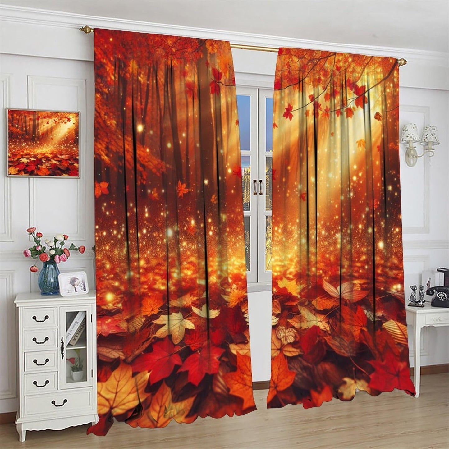 Nanacur Autumn Leaf Maple Leaves Curtains, Fall Plants Nature Scenery Rod Pocket Window Treatments for Farmhouse Bedroom Living Kitchen Cafe Drapes 41" W X 45" L (No Blackout)