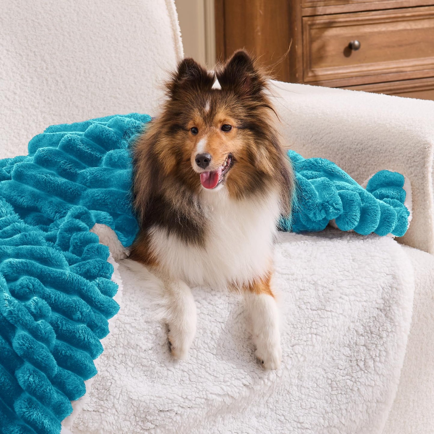 INFIIXSO Sherpa Throw Blanket for Couch - Super Soft & Warm Striped Fleece Blanket, Cozy Plush Fluffy Blanket All Season Use (Teal, 50x60 Inches)