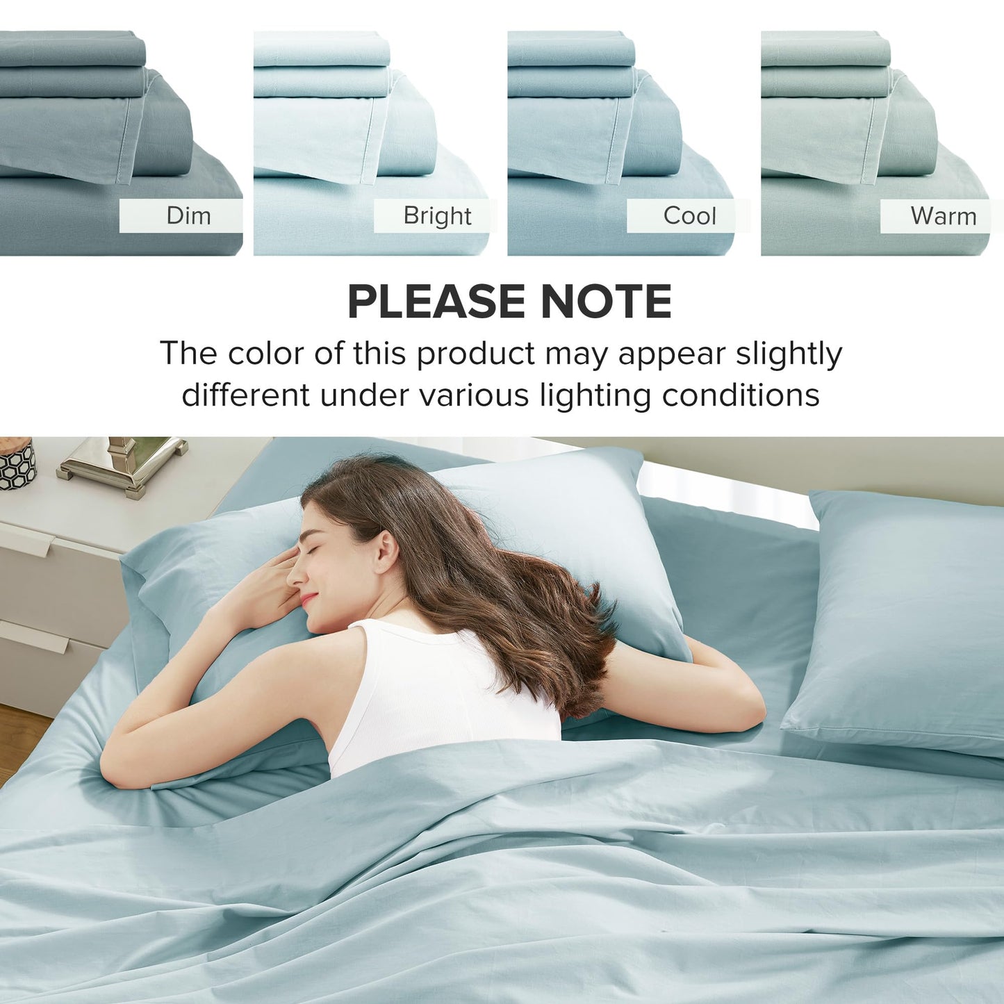 Comfort Spaces 100% Cotton Sheets King, Breathable & Soft Cotton Sheets, Naturally Cool Cotton Bed Sheets with 14" Elastic Pocket Fits up to 16" Mattress, All Season Sheet Set, Light Blue 4 Piece