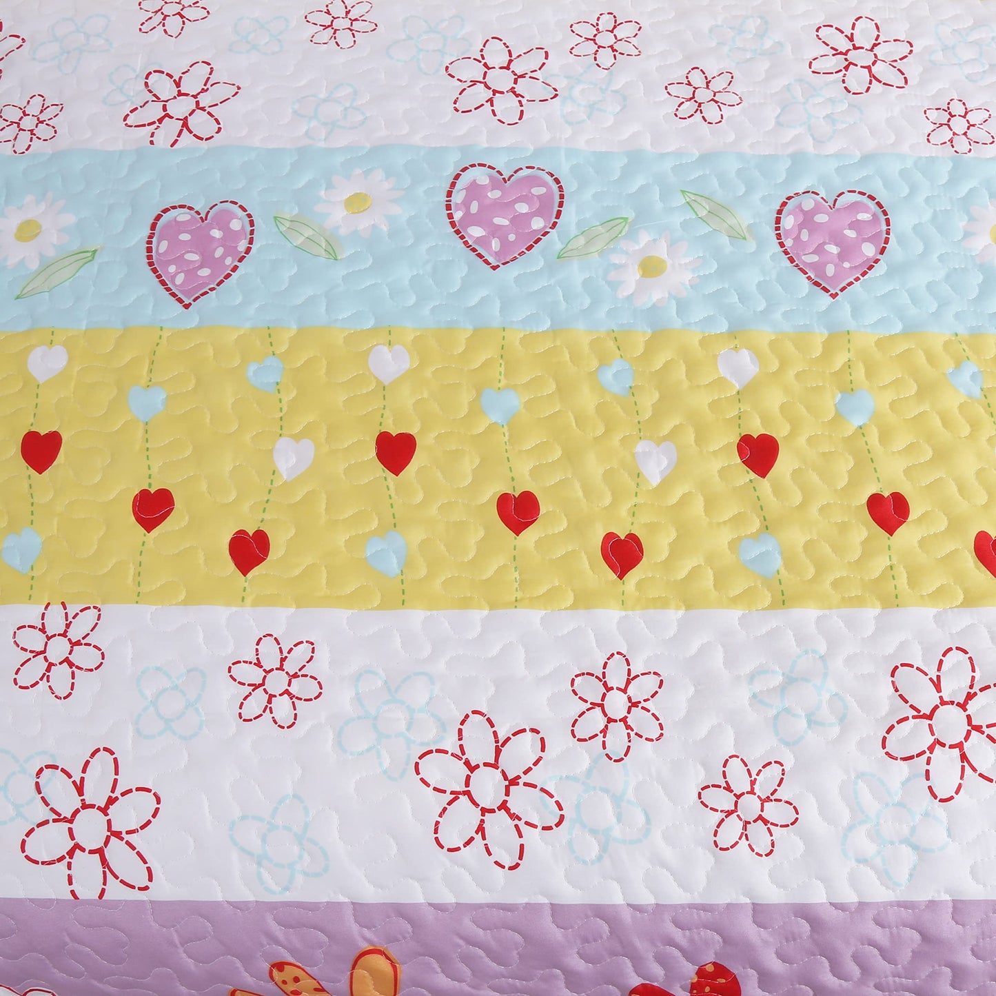 Cozy Line Home Fashions Floral Heart Print Reversible Girl Bedding Quilt Set, Bedspread, Coverlet (Flower Garden, Twin - 2 Piece)