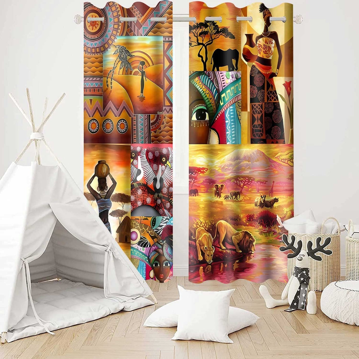 African Woman Labor Ethnic Style Curtains 52x84inch