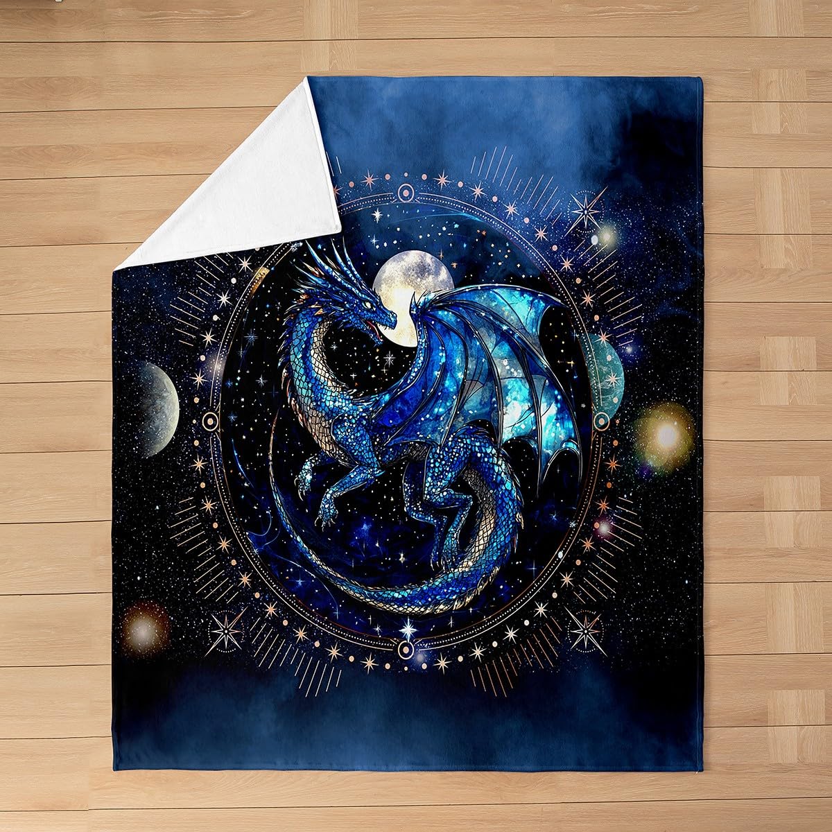 Feelyou Dragon Plush Throw Blanket Queen 90"x90" Dragon Stuff Flannel Fleece Blanket for Boys Girls Teens Luxury All Season Bed Blanket Dragon Decor Blanket Room Decor Blue Black