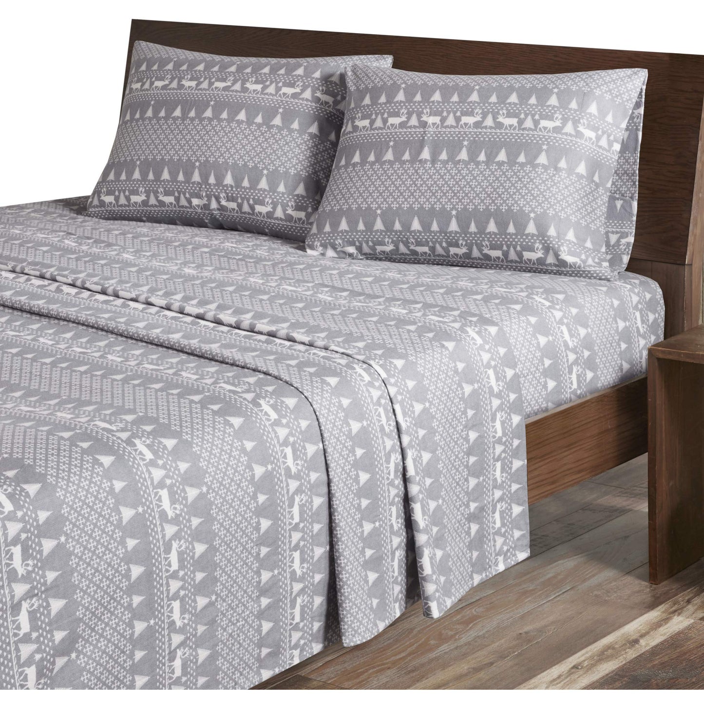 Woolrich Cotton Sheet Set Cottage Charms Print, 100% Cotton Flannel Sheets Warm & Fuzzy Bedding Set King Size Sheets, Fitted Pocket Fits Up to 14" Mattress, King Grey Winter Frost, 4 Piece