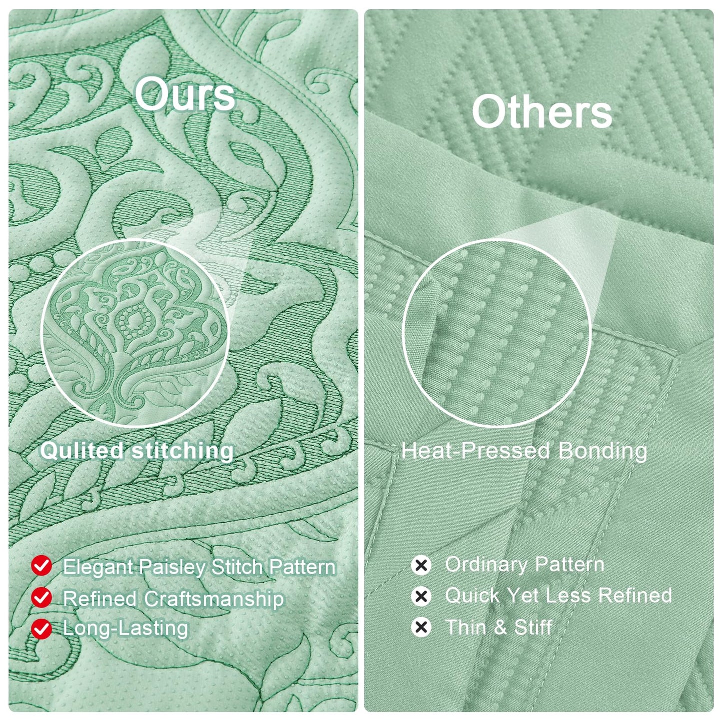 DaisyHuang Oversized Bedspread Coverlet Set Queen Size - Lightweight Bedding Cover - Beautiful Stitching - 4 Piece Reversible Bedspread, Mint Green
