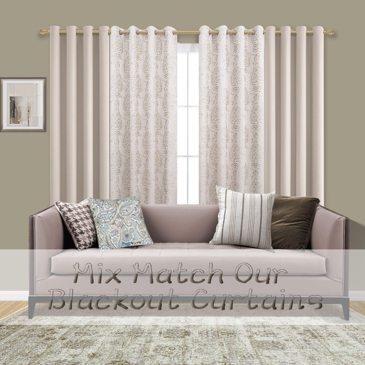 Taupe Neutral Patterned Curtains for Living Room, 84 Inch Long Semi Blackout Elegant Damask Geometric Textured Pattern Printed Light Blocking Window Curtain Drapes for Bedroom Dining, Tan Brown Beige