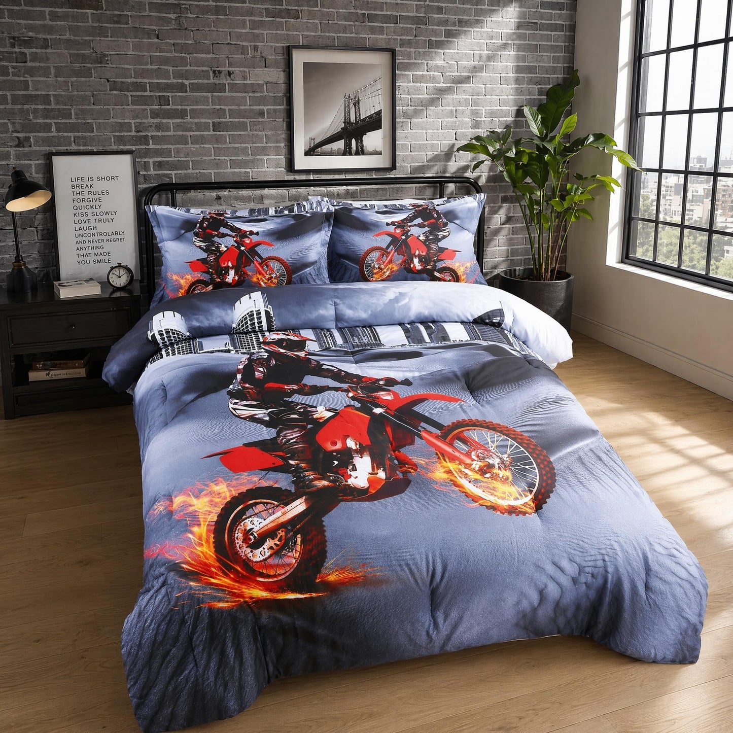 SHOMPE Dirt Bike Comforter Sets Full Size Racing Motocross Sports Extreme Theme Bedding Sets for Boys