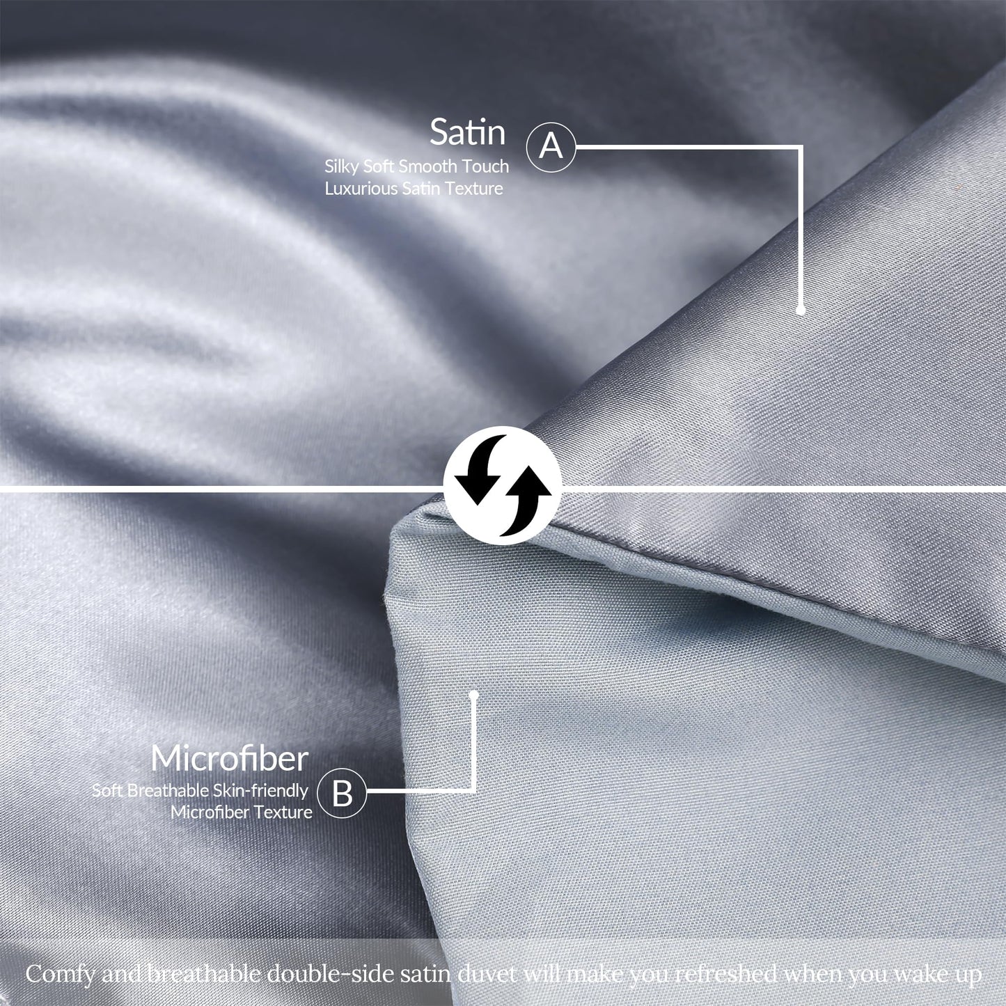 Whale Flotilla 3-Piece Reversible Silky Soft Queen Comforter Bedding Set, Luxurious Satin Comforters Full Size with 2 Satin Pillowcases, Lightweight Duvet for All Seasons, Grey