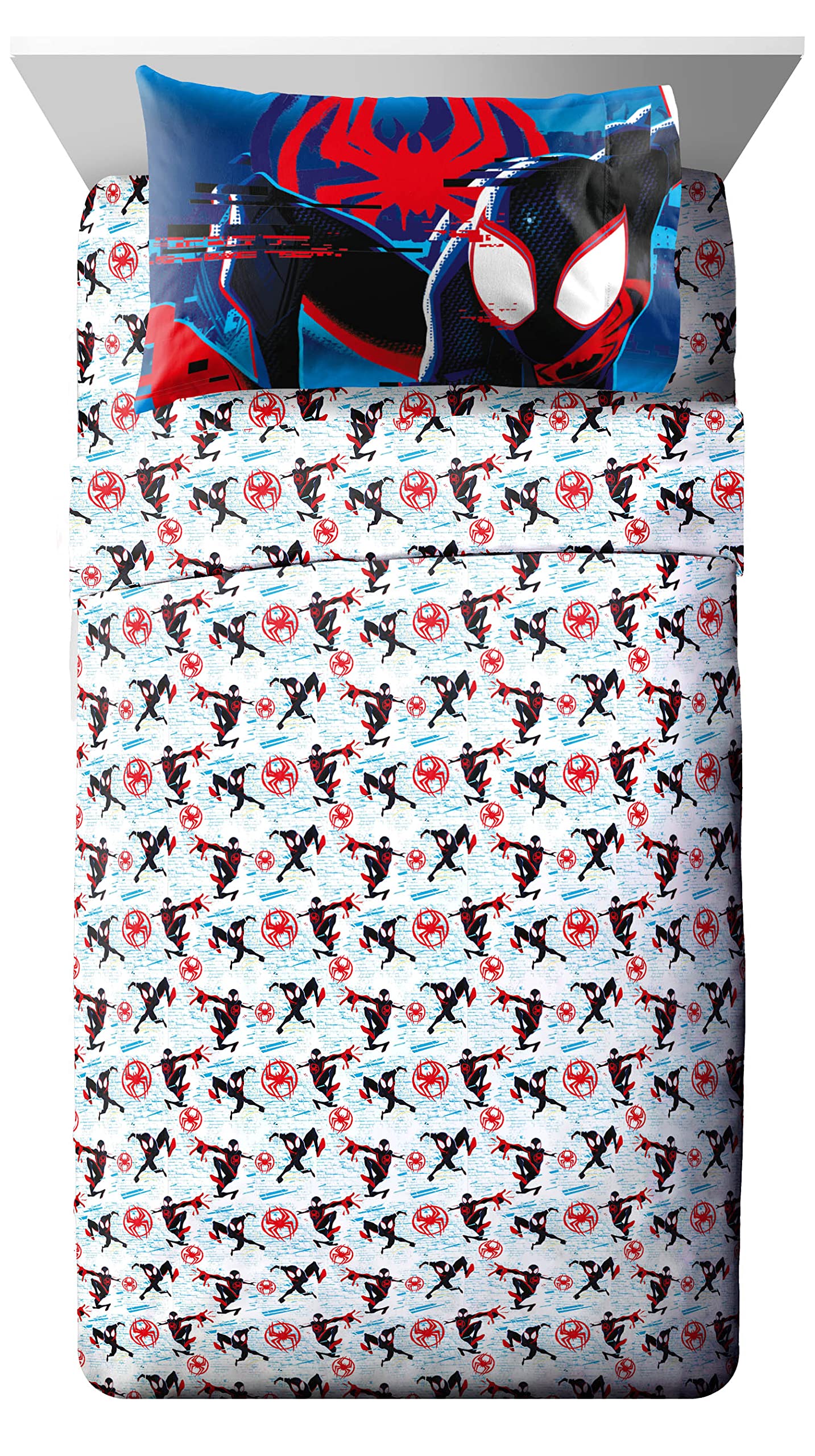 Jay Franco Spiderman Across the Spider-Verse Glitch 7 Piece Full Size Bed Set - Includes Comforter & Sheet Set Bedding - Super Soft Fade Resistant Microfiber (Official Marvel Product)