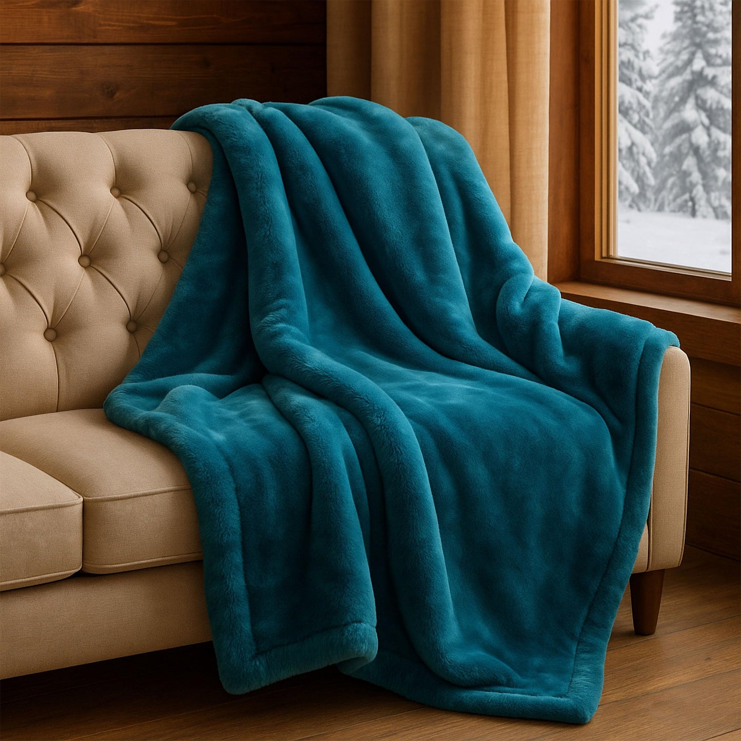 Lavish Home Faux Fur Throw Blanket - Oversized 91x81 Machine-Washable Bedding - Mink-Style 7.8lb Heavy Blanket for Bed or Sofa (Aqua)