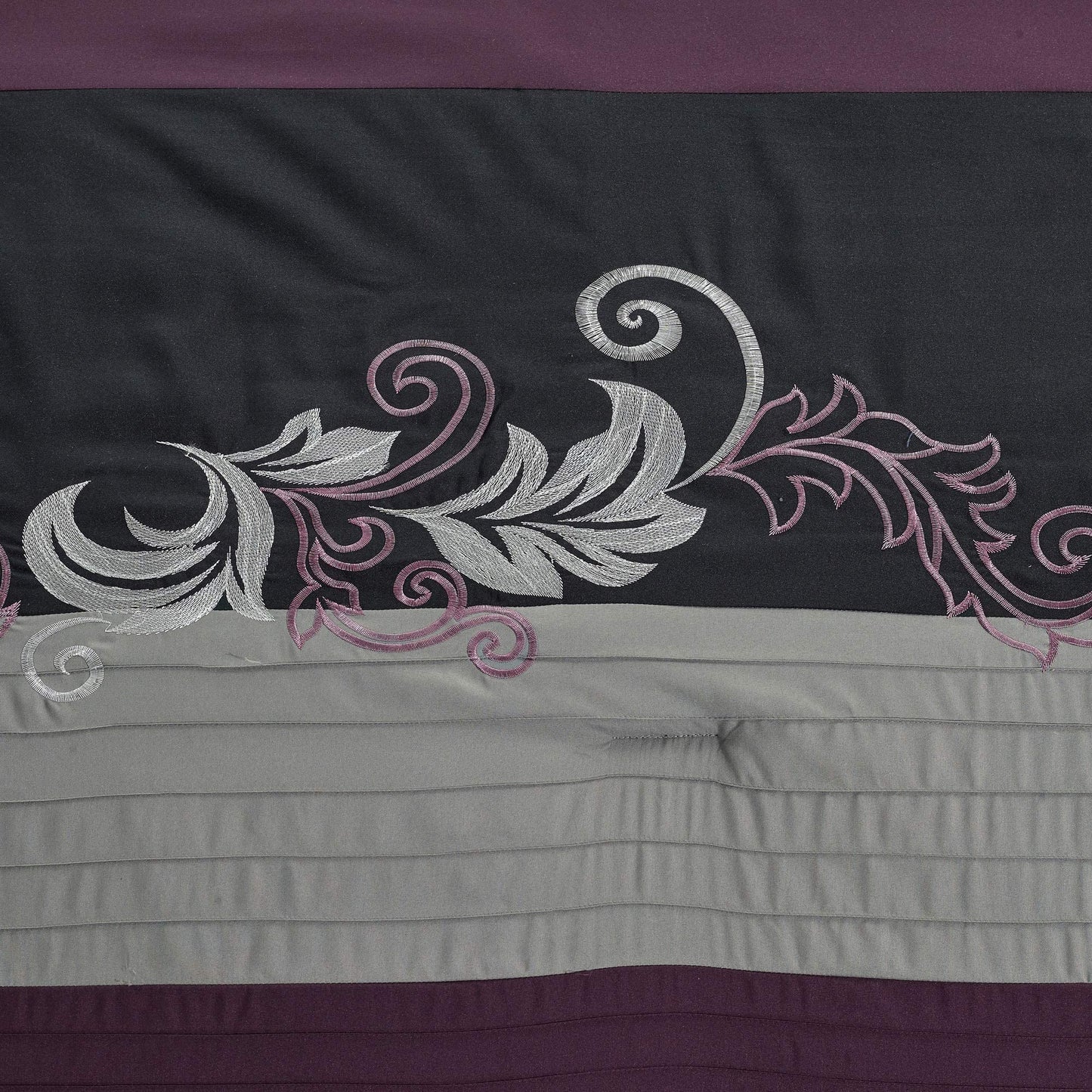 Chezmoi Collection Napa 7-Piece Luxury Leaves Scroll Embroidery Bedding Comforter Set (King, Purple/Black/Gray)