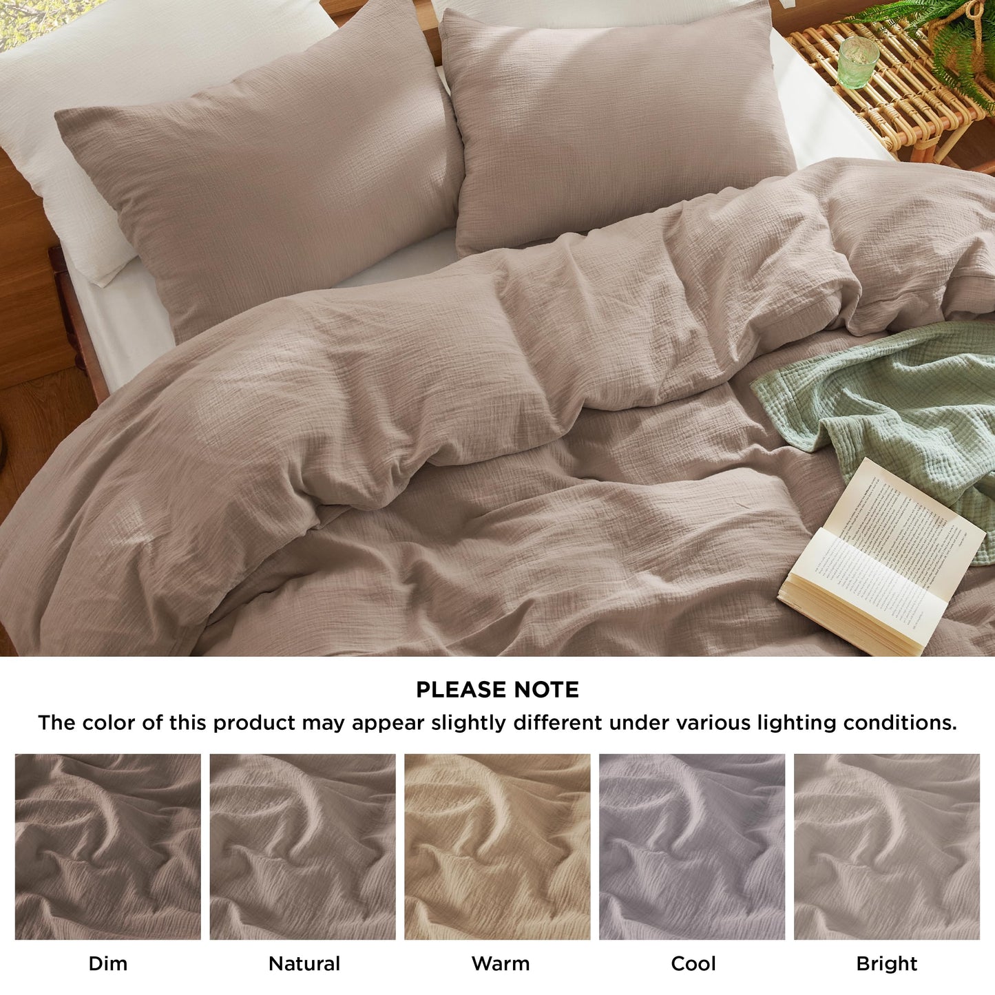 Bedsure 100% Muslin Cotton Duvet Cover King Size - Ultra-Soft Gauze Duvet Cover, PureWoven Breathable & Lightweight Bedding Set with Zipper Closure and Corner Ties (Khaki, King, 104"x90")